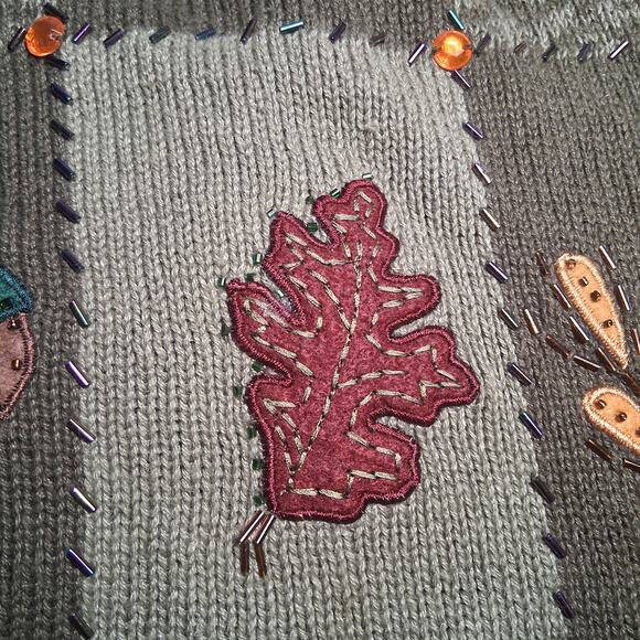 Bobbie Brooks Fall Themed Knit Vest Crochet Pumpkins Beading Green Knit Autumn - Picture 6 of 12